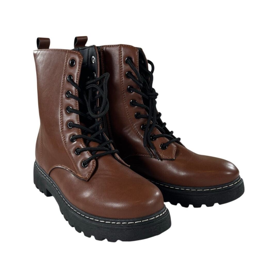 *NEW* H2K Vivi Women's Brown Combat Boots with Lace Up/ Side Zip - Size 9